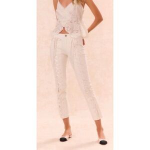 NWT LoveShackFancy Doro Corset Inspired Lace Up Detailing Bow Jean Pants Women's